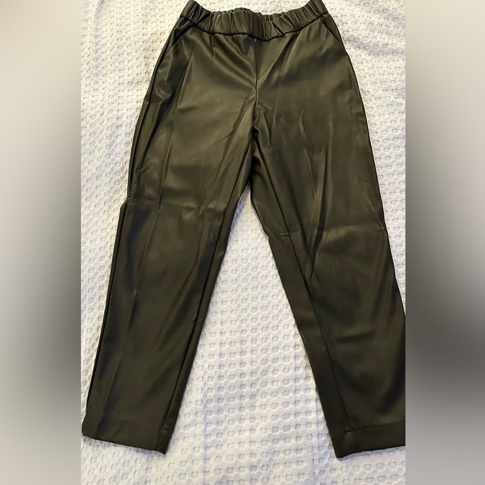 Dark green faux leather pants